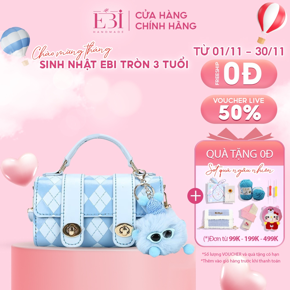 Túi dệt tay EBI HANDMADE da Pu hoạ tiết hình thoi cá tính thời trang nữ thu đông mới nhất - ES71