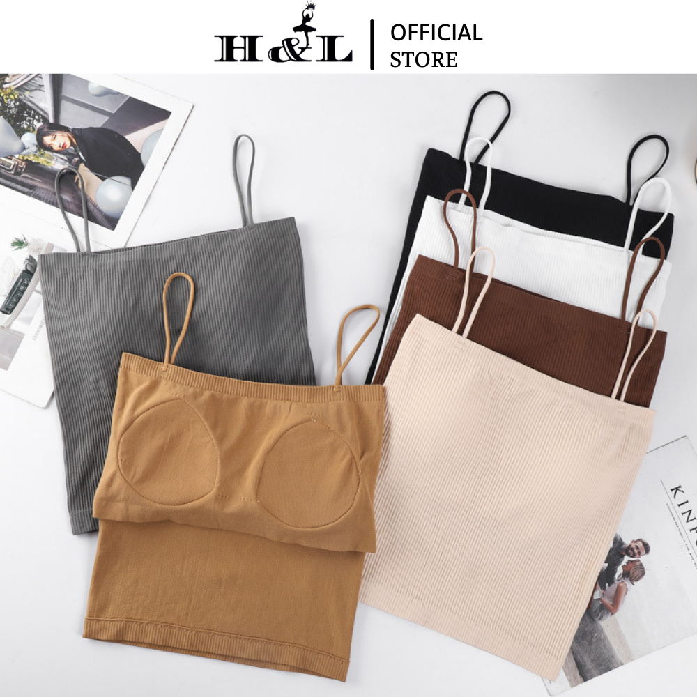 Áo 2 dây cúp ngang cotton gân co dãn thoải mái, bra nữ dáng lửng mút mỏng HLBOUTIQUE B1808