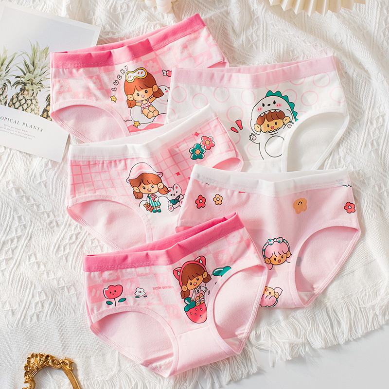 Bé Hồng - Tím . Combo 5 Quần Lót Cho Bé Gái in hình hoạt hình nhiều màu 10kg-40kg chất liệu cotton