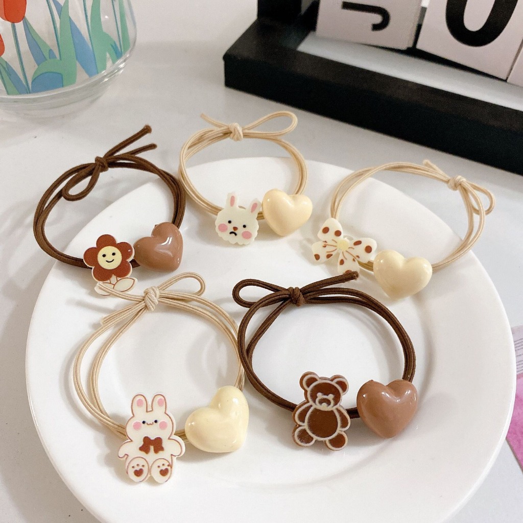 Set dây cột tóc dễ thương tông màu nâu kem  TÍM STORE phụ kiện thời trang phong cách đơn giản