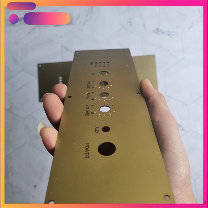 Mặt control Inox 1mm vàng xước cực đẹp cho mạch loa 2.0 21cm*7cm