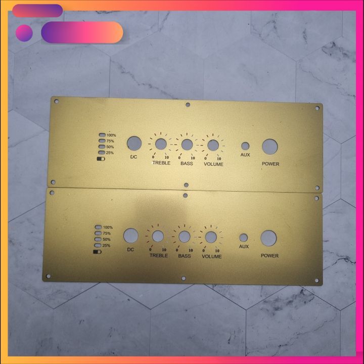 Mặt control Inox 1mm vàng xước cực đẹp cho mạch loa 2.0 21cm*7cm