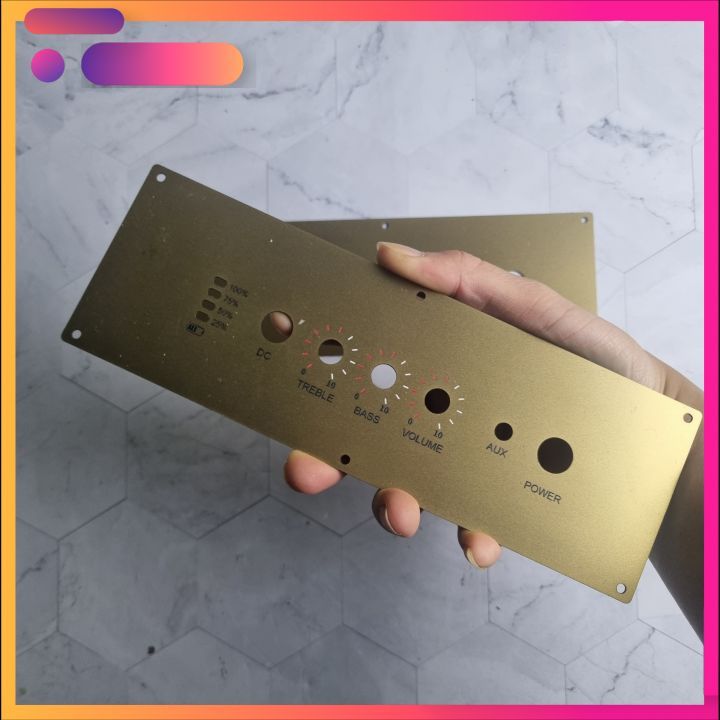 Mặt control Inox 1mm vàng xước cực đẹp cho mạch loa 2.0 21cm*7cm