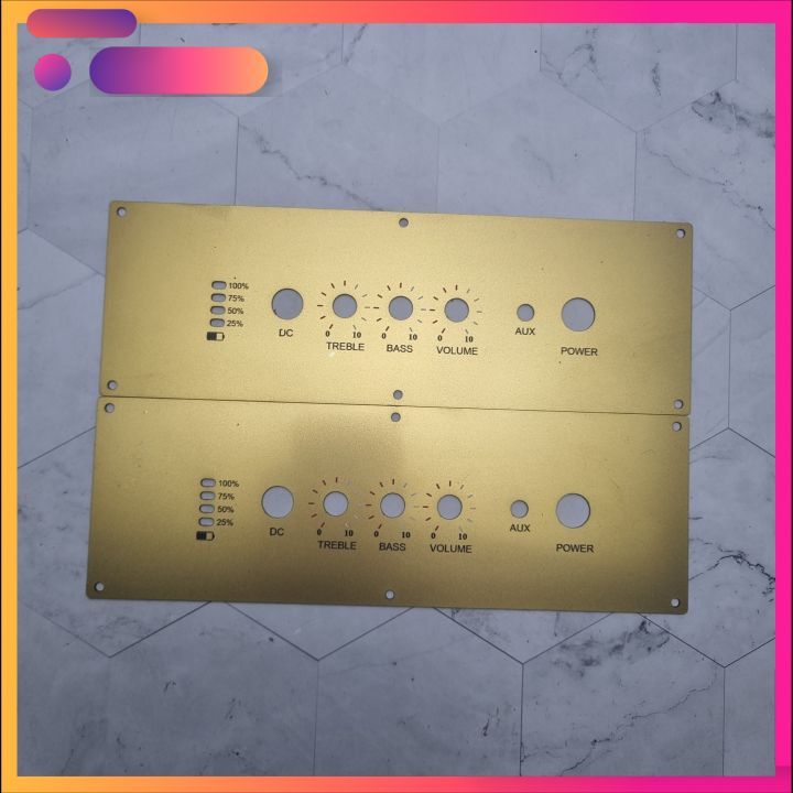 Mặt control Inox 1mm vàng xước cực đẹp cho mạch loa 2.0 21cm*7cm