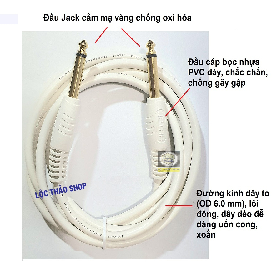 Cáp âm thanh 2 đầu 6.5 dài 1.8M cao cấp chuyên dùng guitar organ