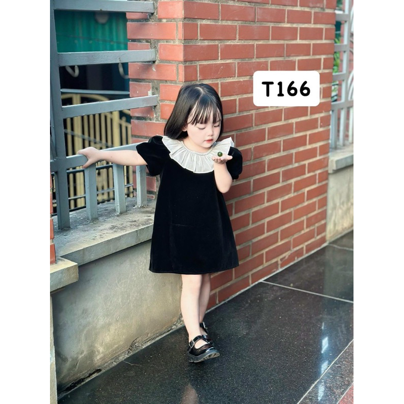 VÁY NHUNG PHỐI CỔ ĐÍNH ĐÁ CHO BÉ GÁI