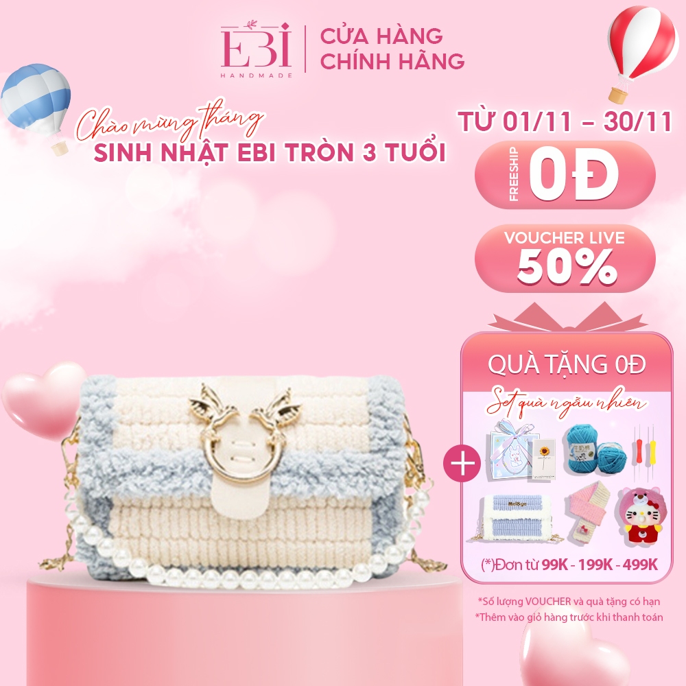 Túi len EBI HANDMADE tự đan mẫu mác cặp chim uyên ương sang trọng đầy đủ phụ kiện làm DIY - ES89