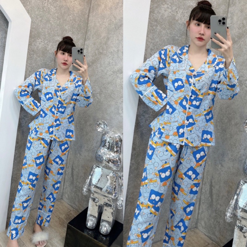 Bộ đồ Tole Lanh Pijama thiết kế tay dài quần dài viền cổ F21 VNXK
