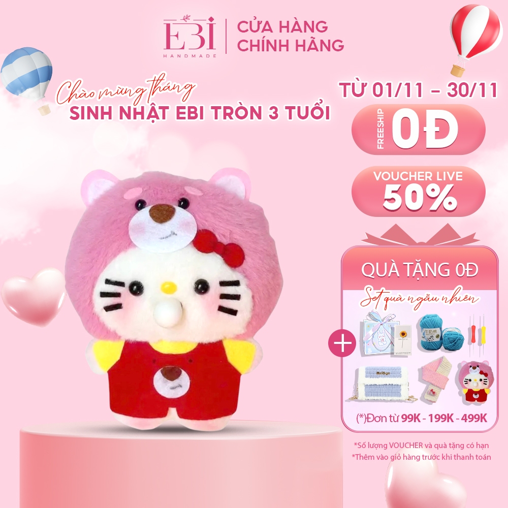  Gấu nhồi bông EBI HANDMADE tự đan hình mèo Hello Kitty cosplay gấu dâu cute làm quà tặng bạn gái - ES112