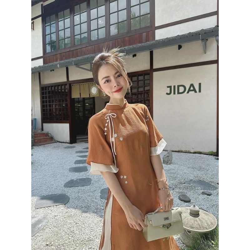 Áo dài mộng dao 4 tà đẹp họa tiết hoa thêu cao cấp chất vải mềm mại giá rẻ hàng thiết kế