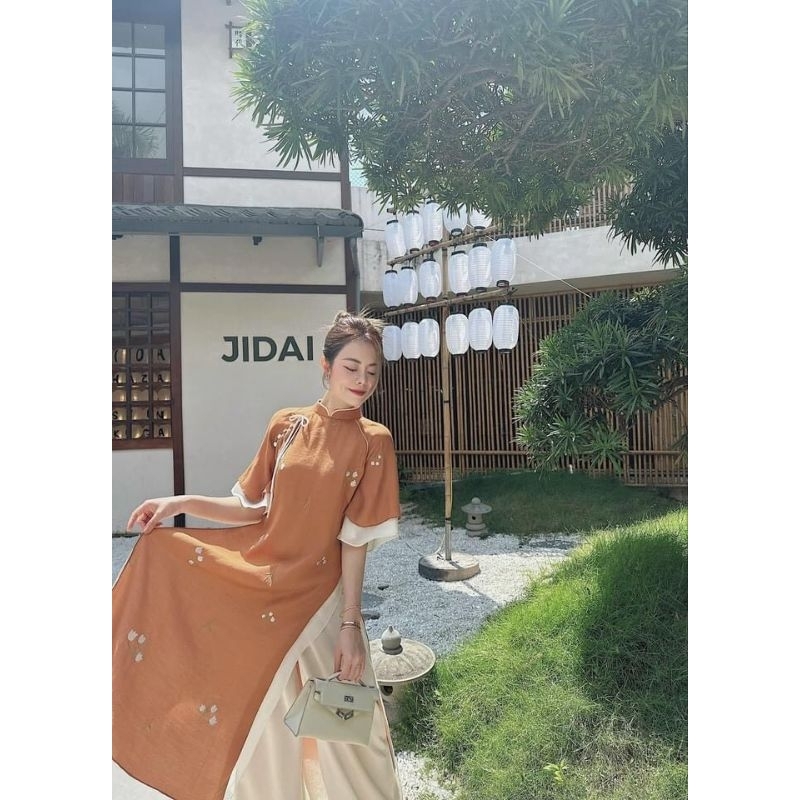 Áo dài mộng dao 4 tà đẹp họa tiết hoa thêu cao cấp chất vải mềm mại giá rẻ hàng thiết kế