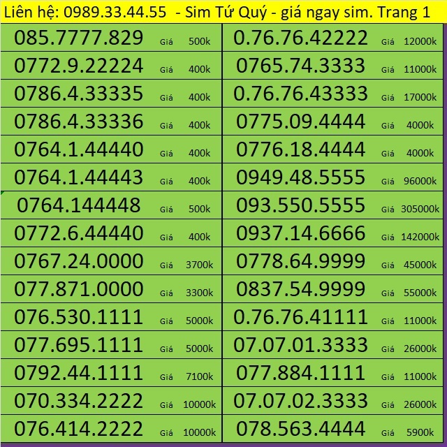 Sim Tứ Quý Trả Trước Mobifone Vinaphone Viettel