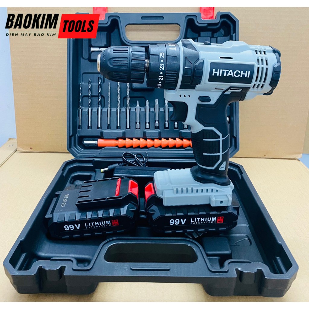 Máy khoan pin 99V loại 3 chức năng, Chuyên khoan tường, khoan sắt, gỗ, bắt vít, Tặng kèm bộ phụ kiện 24 chi tiết