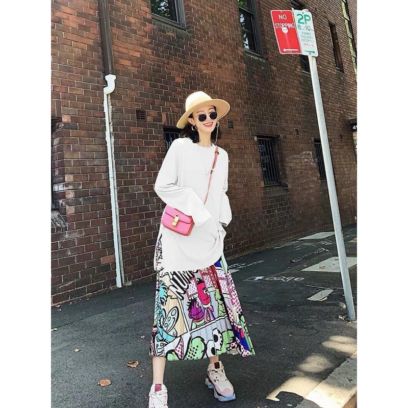 Chân váy xếp ly dài cực chất style phong cách hoạt hình đáng yêu
