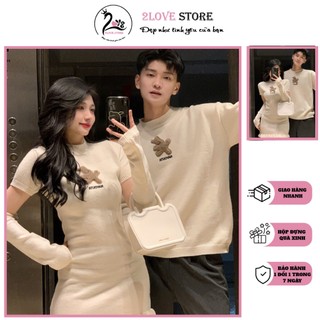 Đồ đôi nam nữ set đồ đôi couple 2LOVE Áo váy thu đông kèm áo len dài tay nam Mã 21