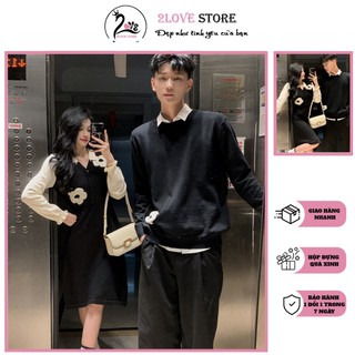  Đồ đôi nam nữ set đồ đôi couple 2LOVE Áo váy thu đông Áo len chui đầu Thời Trang Slim Fit Mã 11 