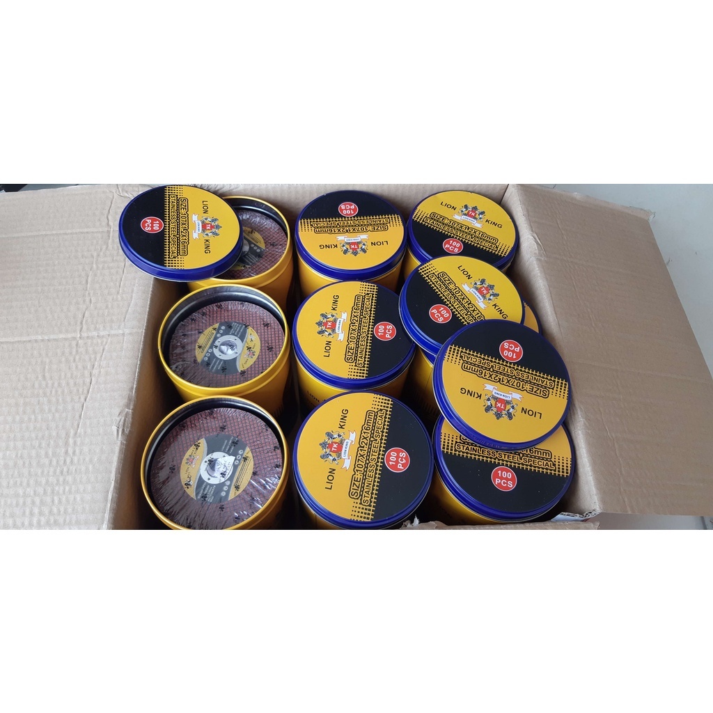 Đá cắt Lion King - Đá cắt sắt, inox cho máy cắt cầm tay siêu ngọt 107x1.2mm  Hôp 100 viên