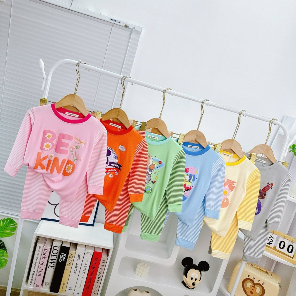 [Bé 10-32kg] Bộ Dài tay thun lạnh phối sọc dệt Minky Mom mềm mịn cho bé trai bé gái từ 10-32kg