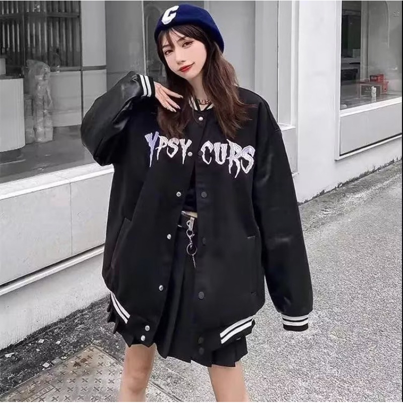 Áo khoác bomber vasity YBSY kaki phối tay da