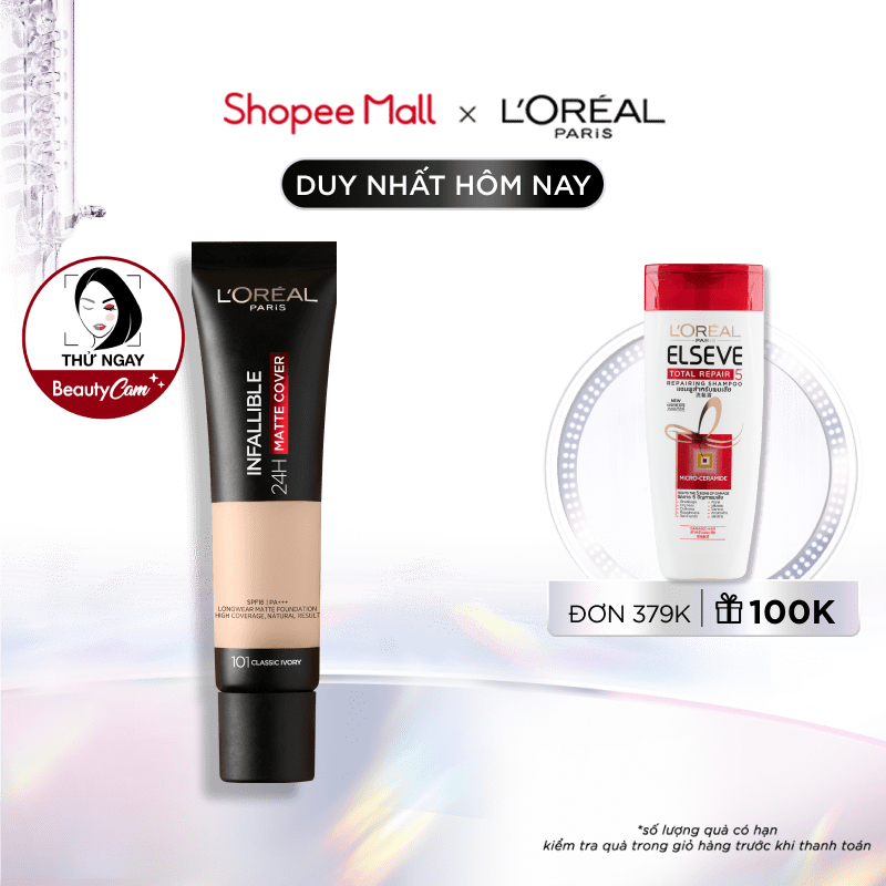 KEM NỀN CHE PHỦ CAO, KIỀM DẦU LÂU TRÔI VỚI 4% NIACINAMIDE L’OREAL PARIS 32H MATTE COVER FOUNDATION 30ml