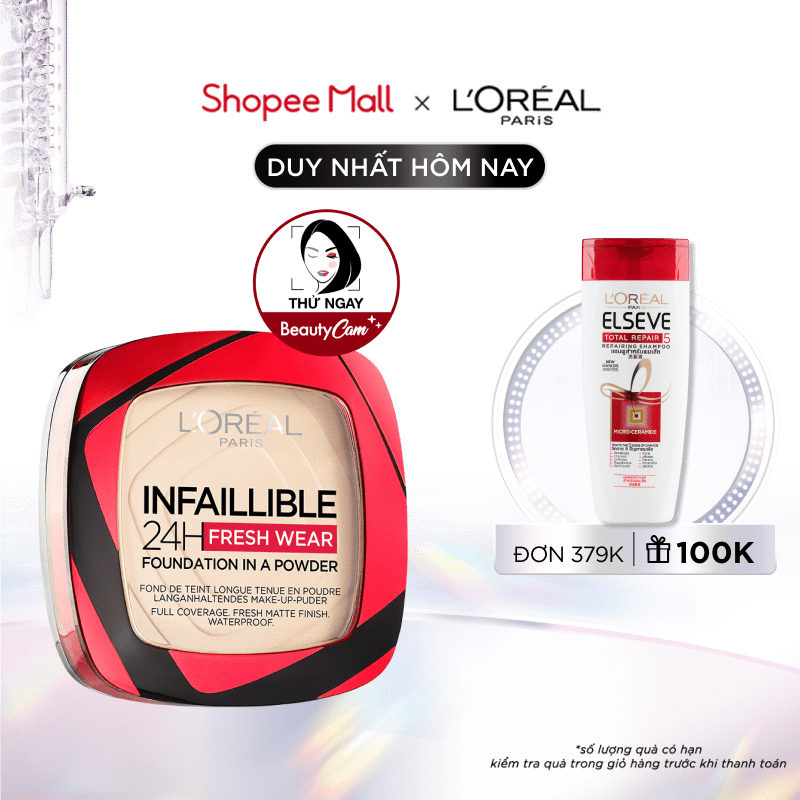 PHẤN NỀN CHE PHỦ CAO, MỊN LÌ TỰ NHIÊN L’OREAL PARIS INFALLIBLE FRESH WEAR FOUNDATION IN A POWDER 9G