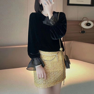  Áo nhung tuyết tay bèo voan cổ tròn 