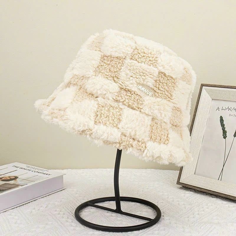 Mũ Bluket Lông Cừu Vành Rộng, Mũ Lông Cừu Kẻ Sọc Caro
