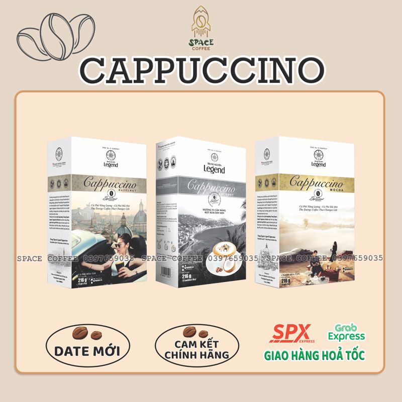 (Date T9/2025) Combo 3 hộp Cà Phê Hoà Tan Trung Nguyên Legend Cappuccino hazenut, Cappuccino Mocha, Cappuccino Coconut