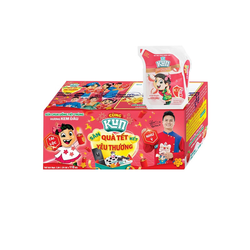 Thùng 24 Túi Sữa Kun 110ml Hương Dâu