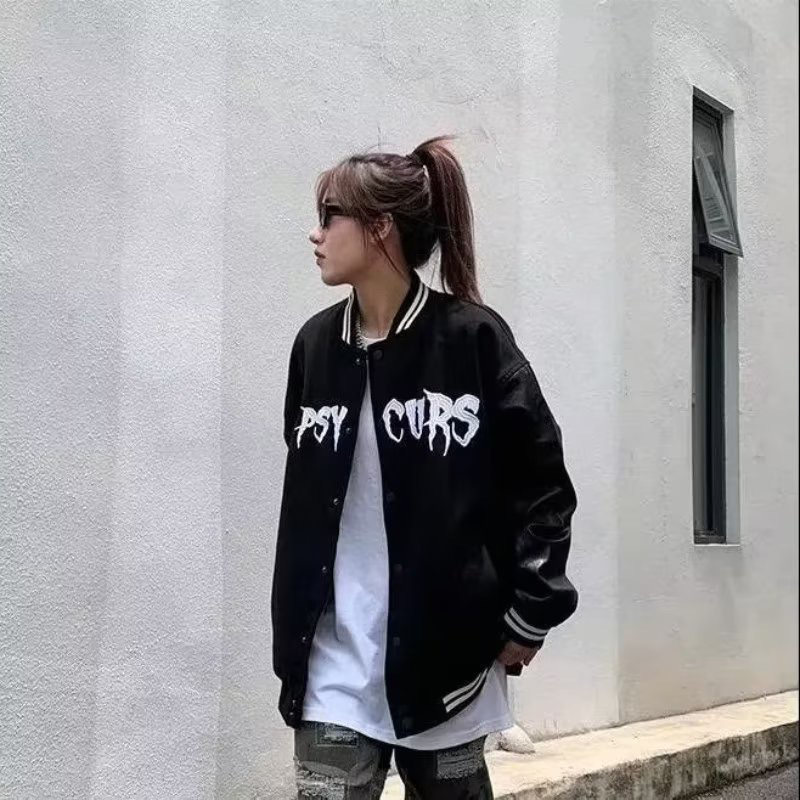 Áo khoác bomber vasity YBSY kaki phối tay da