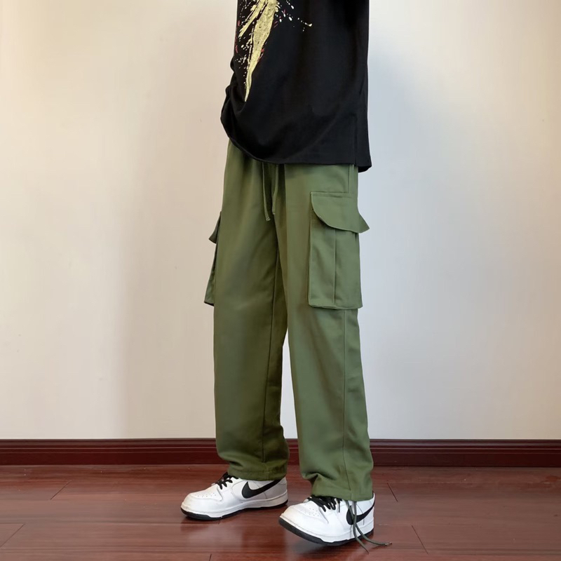 Quần jogger kaki túi hộp lưng thun màu xanh rêu unisex