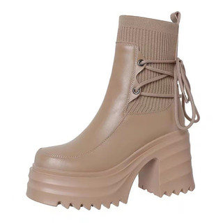 [ Sẵn nâu 39 ] Boot nữ đế đúp thời trang quảng châu 10cm