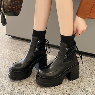 [ Sẵn nâu 39 ] Boot nữ đế đúp thời trang quảng châu 10cm
