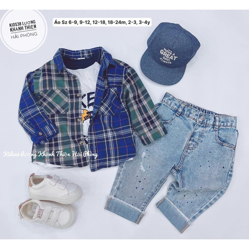 Sơ mi kẻ xanh dương+đen+xanh lá