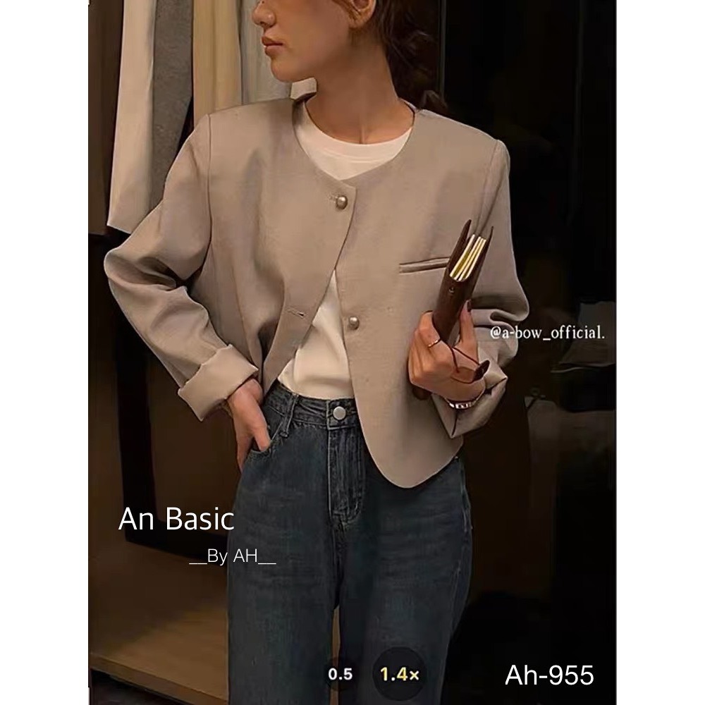 Áo khoác vest Blazer nữ trơn khuy đồng cổ tròn - 247storevn - Blazercotron935_P5K10