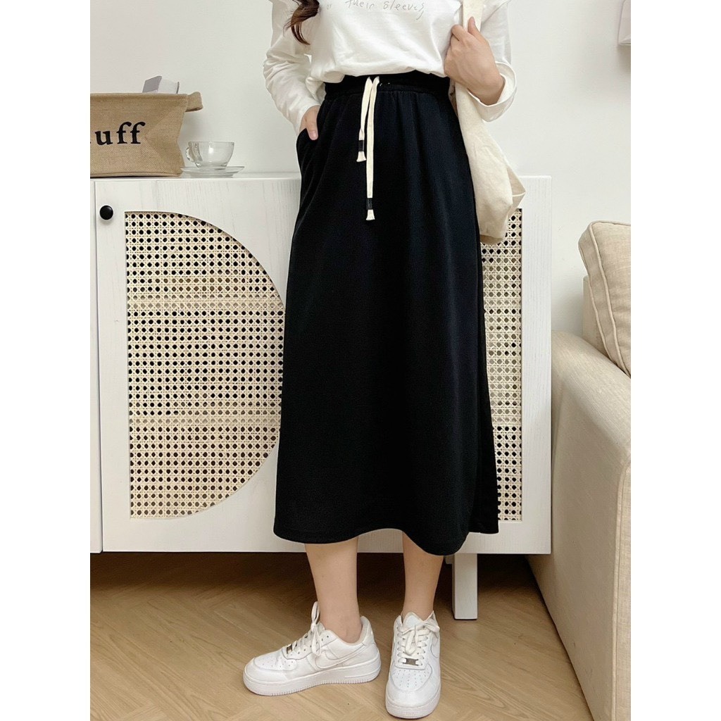Chân váy tăm dây rút dáng dài có xẻ sau - 247store.vn - Chanvaytam255_P5K1