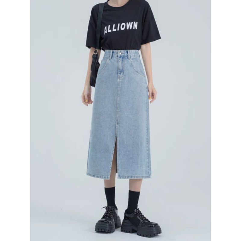 Chân Váy Jean Dáng Dài Xẻ Trước Thời Trang Phong Cách Hàn Quốc V03