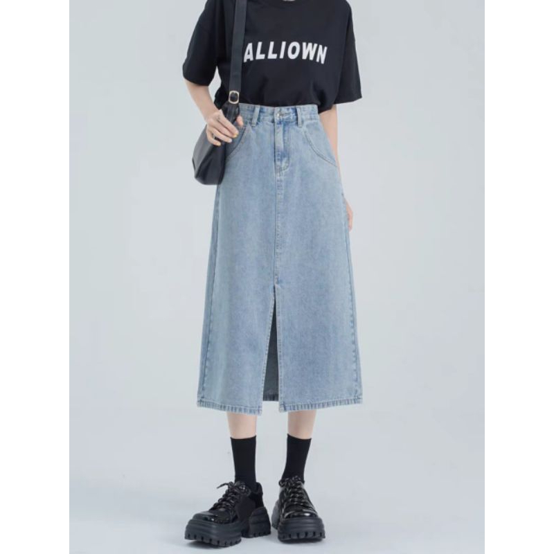 Chân Váy Jean Dáng Dài Xẻ Trước Thời Trang Phong Cách Hàn Quốc V03