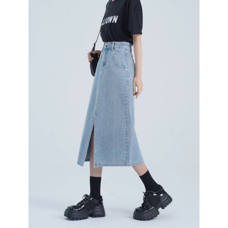 Chân Váy Jean Dáng Dài Xẻ Trước Thời Trang Phong Cách Hàn Quốc V03