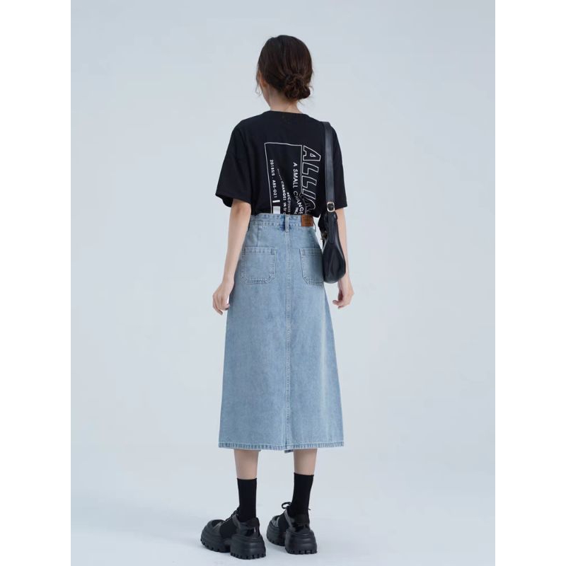 Chân Váy Jean Dáng Dài Xẻ Trước Thời Trang Phong Cách Hàn Quốc V03