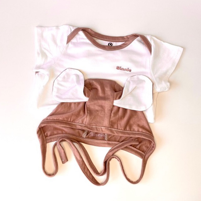 Bodysuit và mũ tai gấu cho bé Sinnie, cam kết ảnh thật, bodysuit lễ hội vải cotton lụa siêu mềm mát