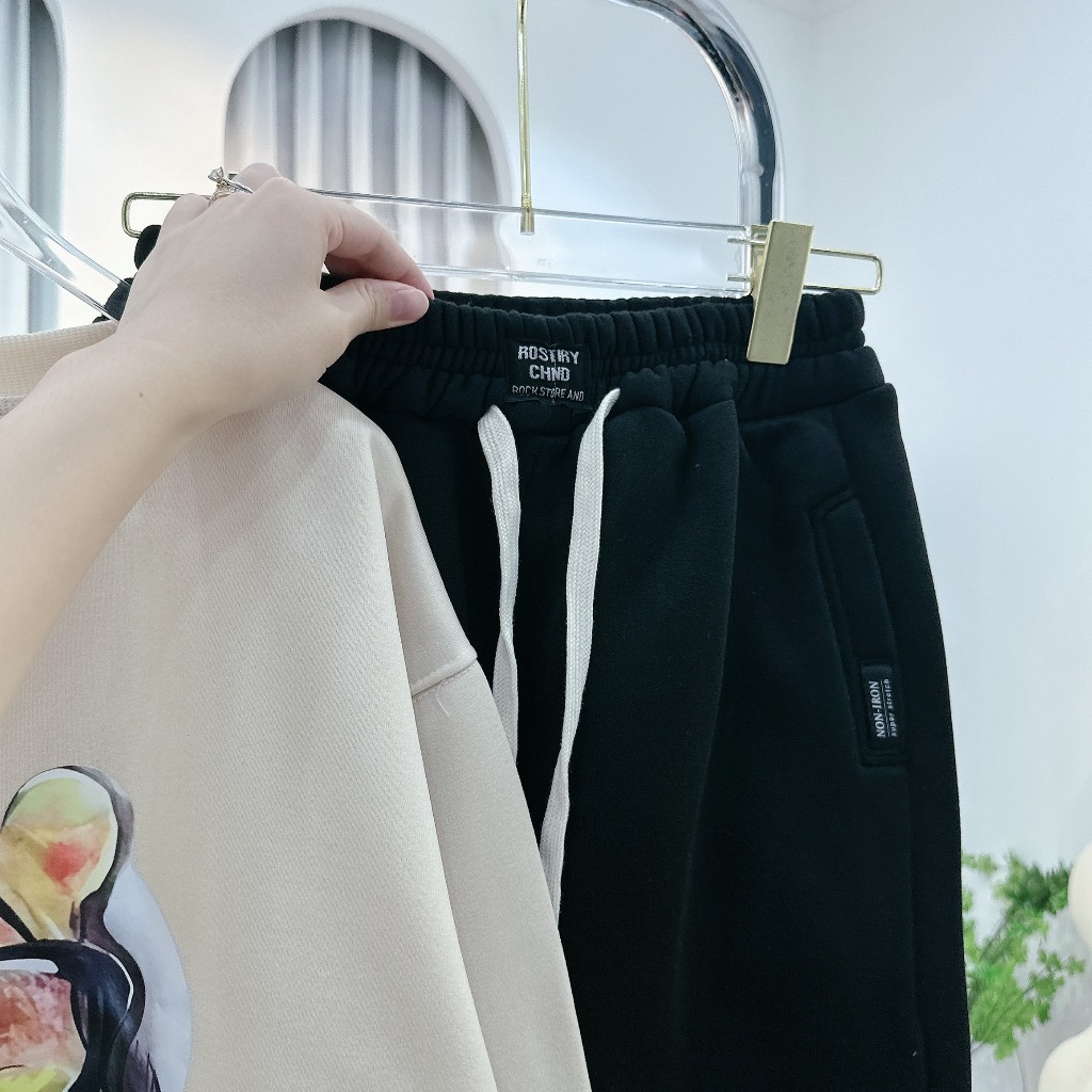 Set Bộ Đồ Nỉ Gấu Pooh Đeo Kính Áo Nỉ Form Thụng Rộng Mix Quần Dài Freesize