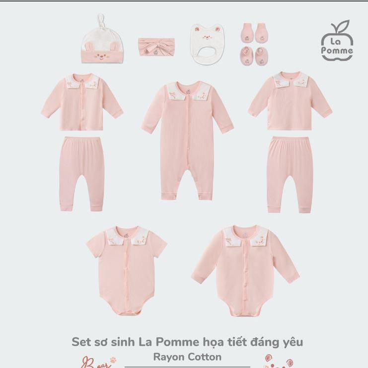 Bộ sơ sinh thu đông hoạ tiết đáng yêu cho bé màu hồng quần + áo