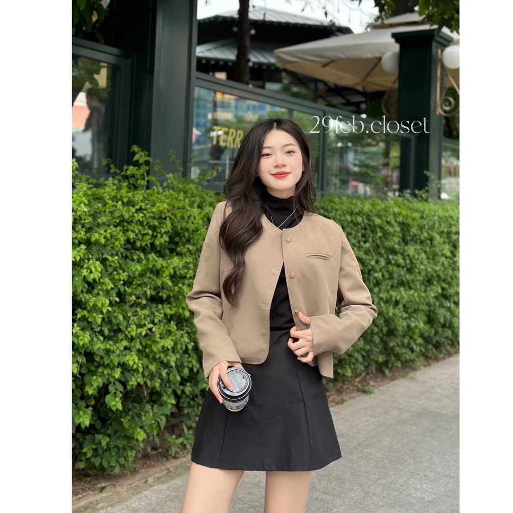 Áo khoác vest blazer trơn khuy đồng cổ tròn - 247store.vn - Blazercotron935_P5K10