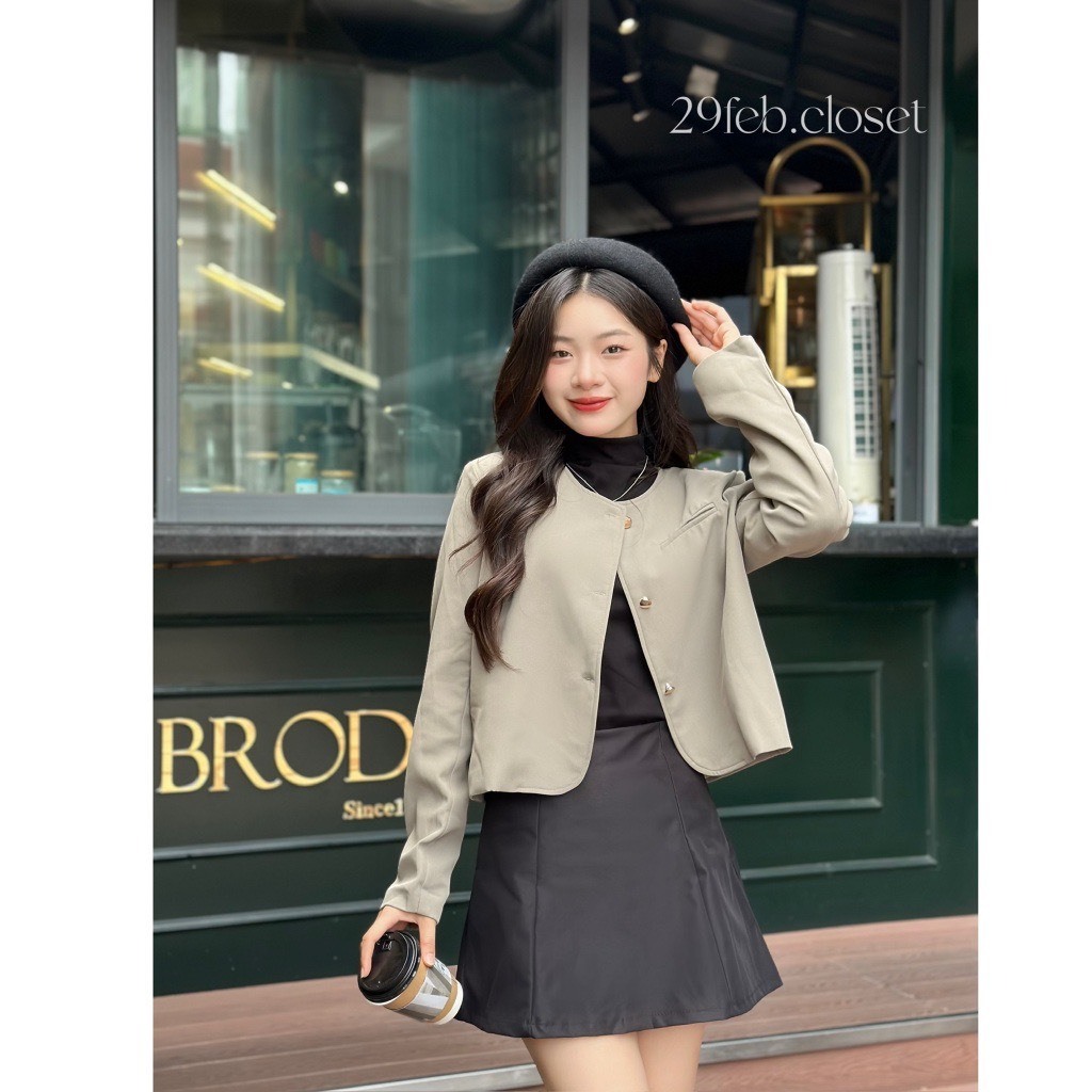 Áo khoác vest blazer trơn khuy đồng cổ tròn - 247store.vn - Blazercotron935_P5K10