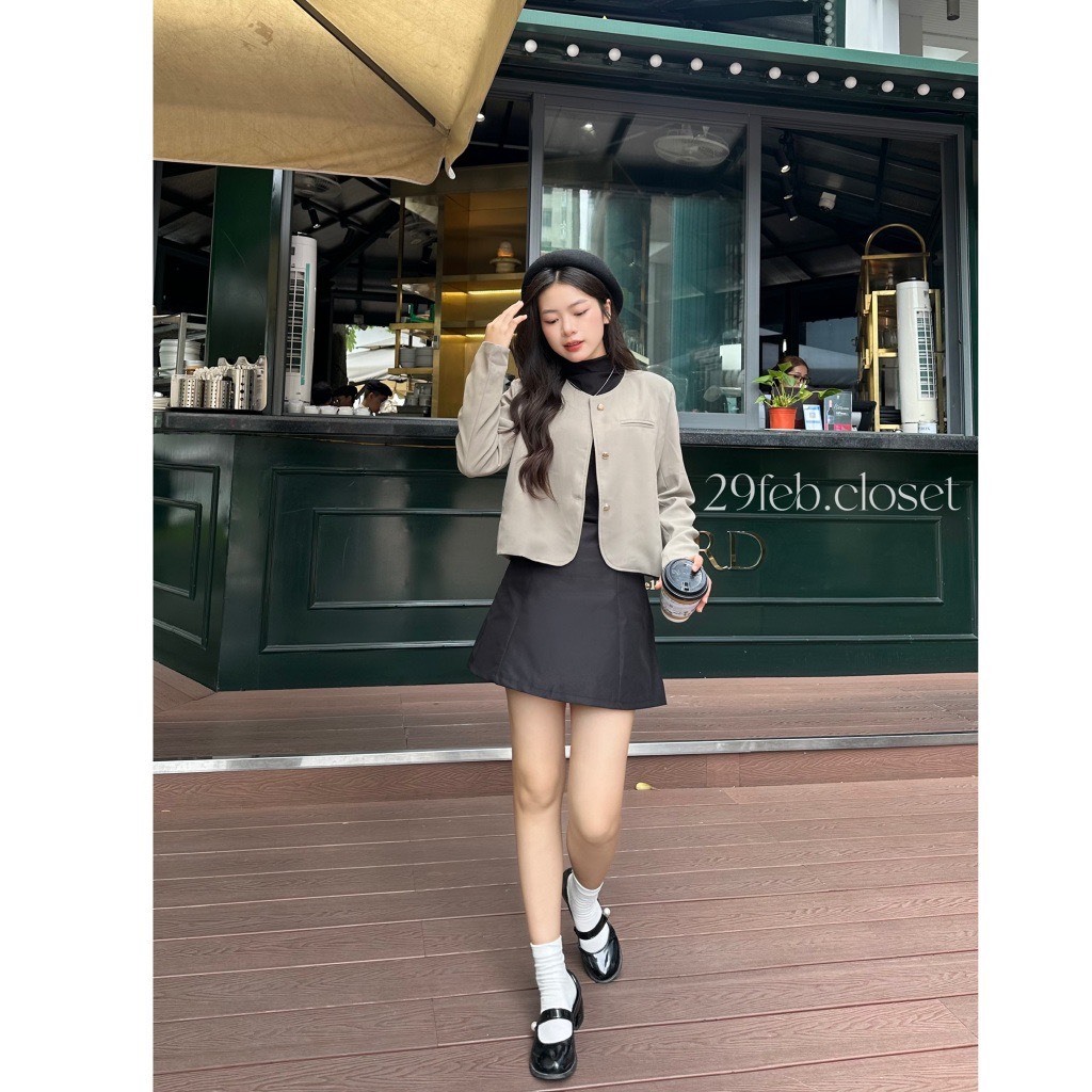 Áo khoác vest blazer trơn khuy đồng cổ tròn - 247store.vn - Blazercotron935_P5K10