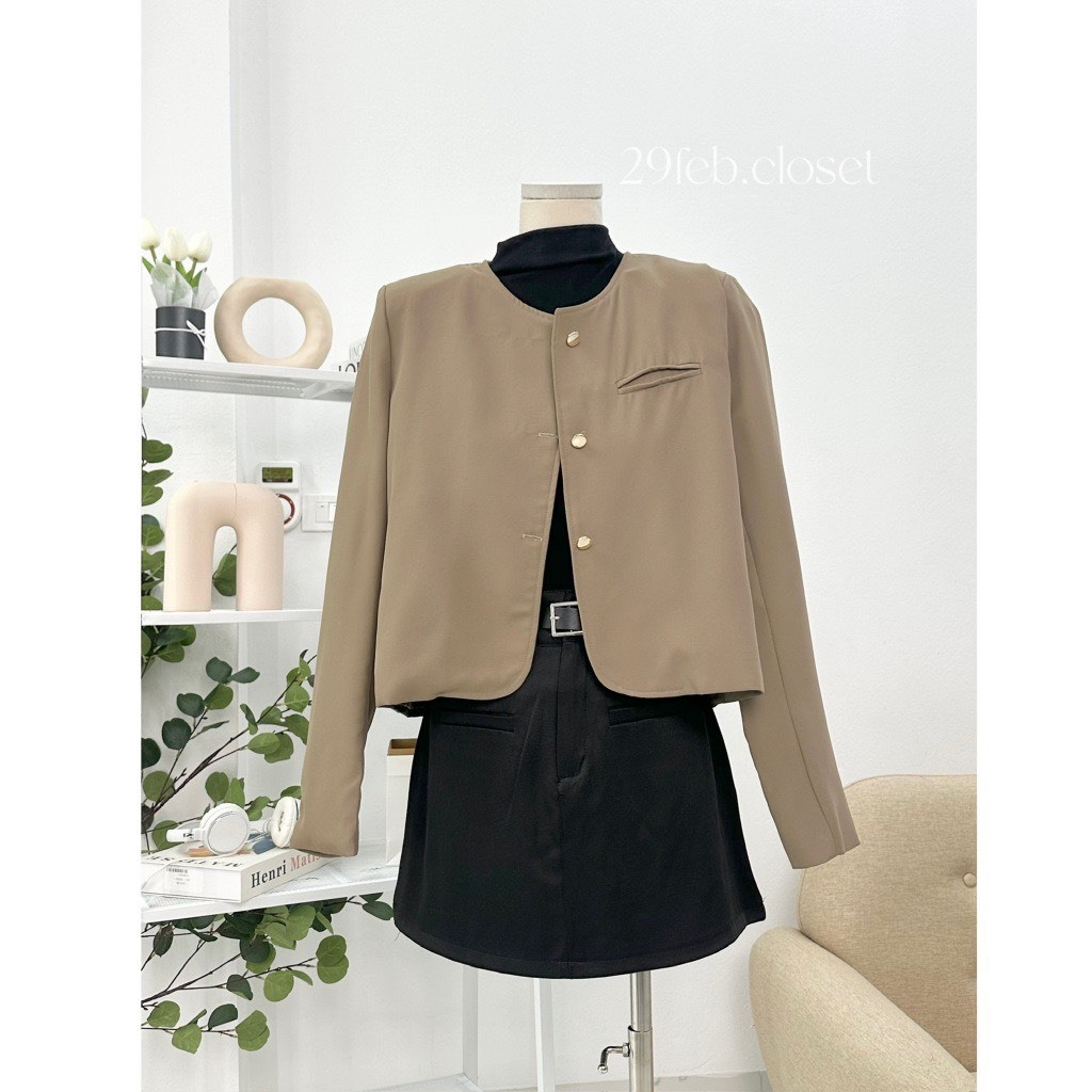 Áo khoác vest blazer trơn khuy đồng cổ tròn - 247store.vn - Blazercotron935_P5K10