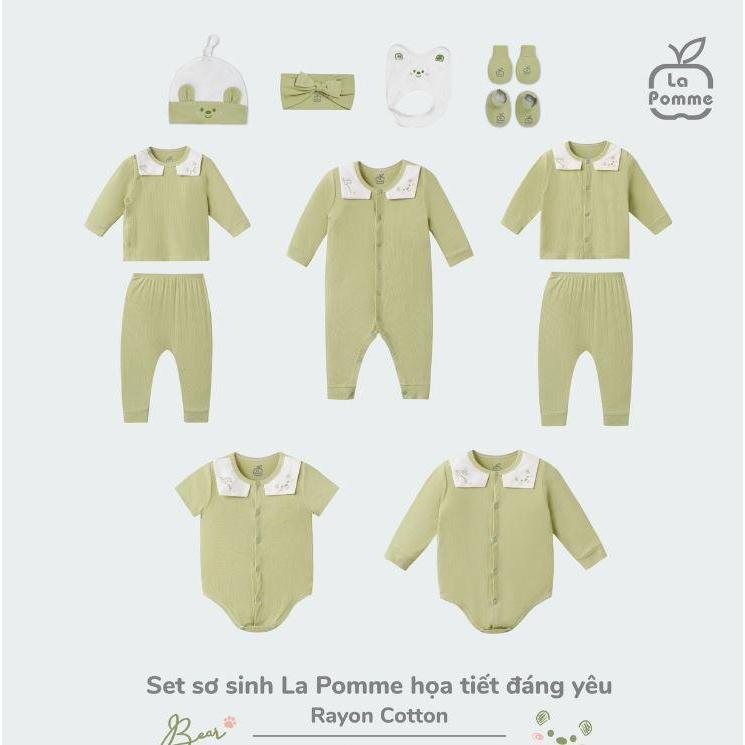 Bộ sơ sinh thu đông hoạ tiết đáng yêu cho bé màu xanh lá quần + áo