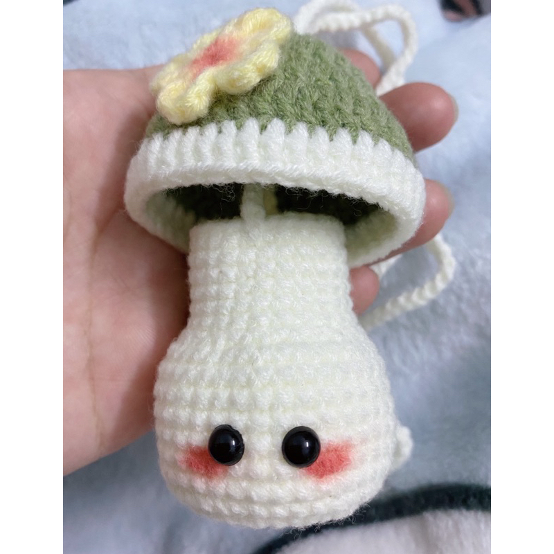 Túi đựng tỏi hình nấm xanh đính hoa