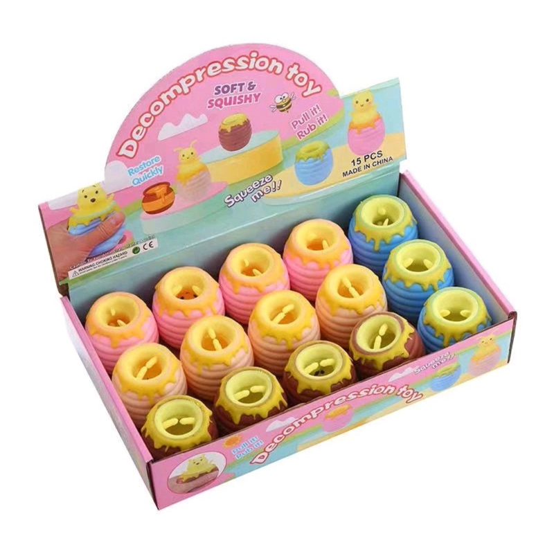Squishy bóp con ong con gấu trốn hũ mật siêu dễ thương
